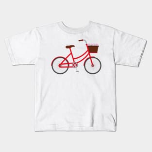 Red Bicycle with Flowers Kids T-Shirt